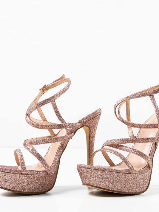 SANDALE CU TOC KONG ROSEGOLD