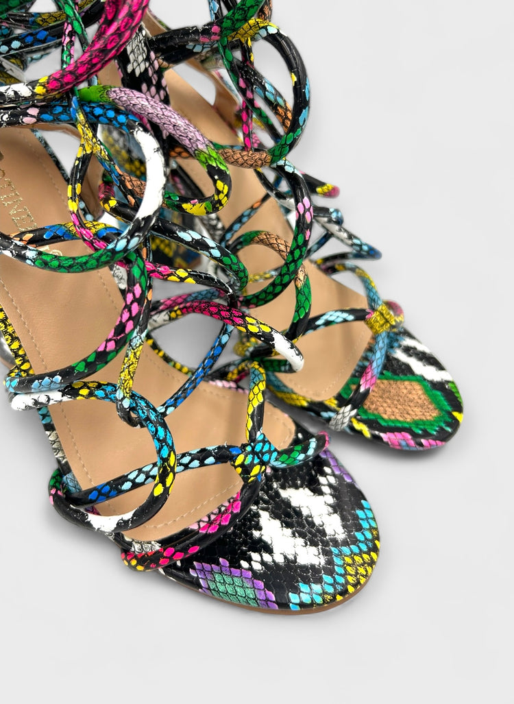 SANDALE CU TOC NET MULTICOLOR