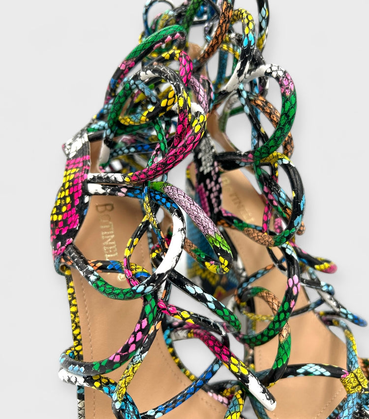 SANDALE CU TOC NET MULTICOLOR