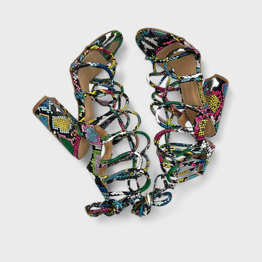 SANDALE CU TOC NET MULTICOLOR