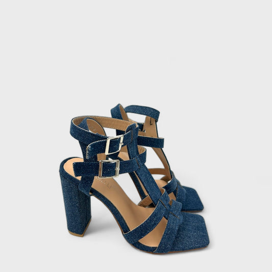 SANDALE CU TOC BIOT DARK JEANS