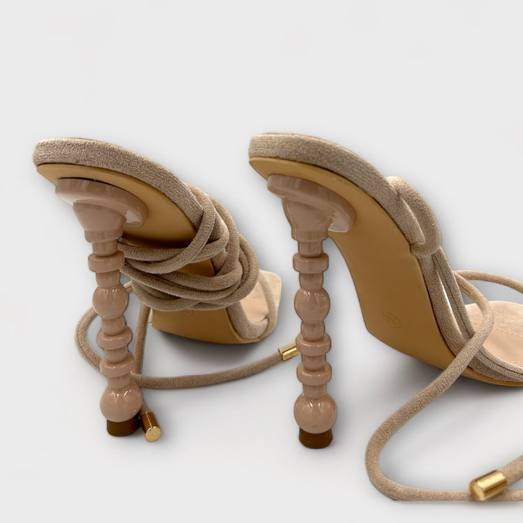 SANDALE CU TOC BEAD NUDE