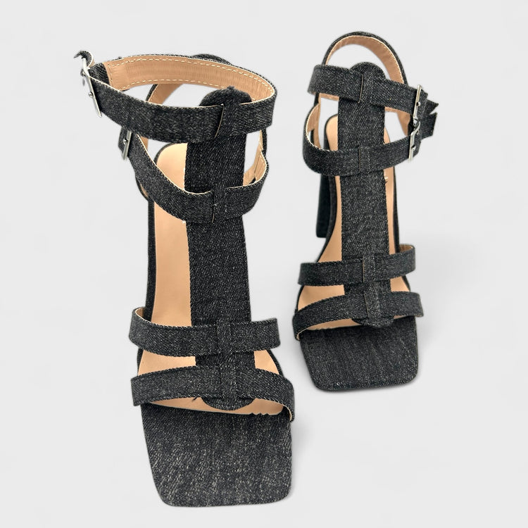 SANDALE CU TOC BIOT BLACK JEANS