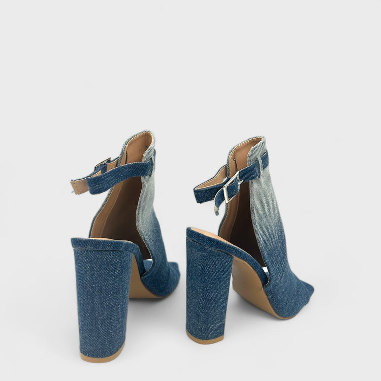 SANDALE CU TOC LUN JEANS