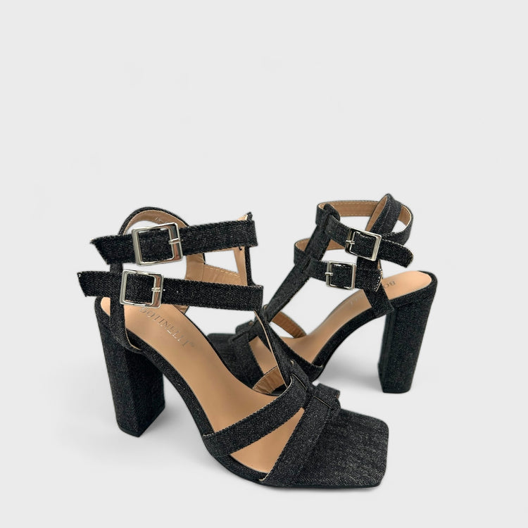 SANDALE CU TOC BIOT BLACK JEANS