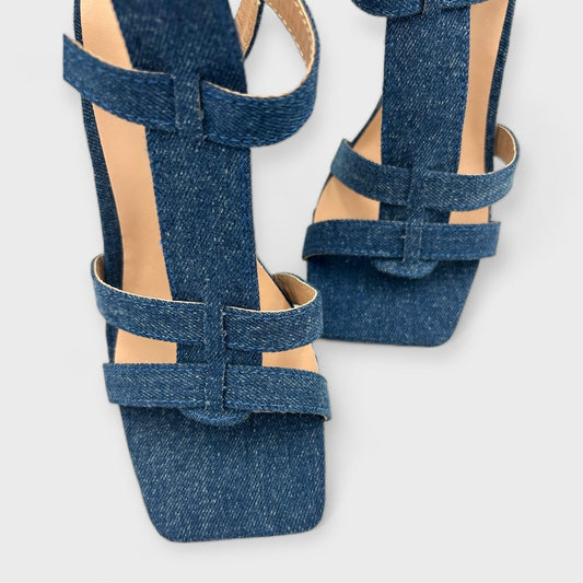 SANDALE CU TOC BIOT DARK JEANS