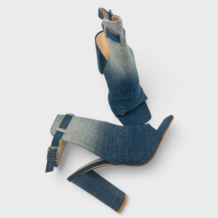 SANDALE CU TOC LUN JEANS