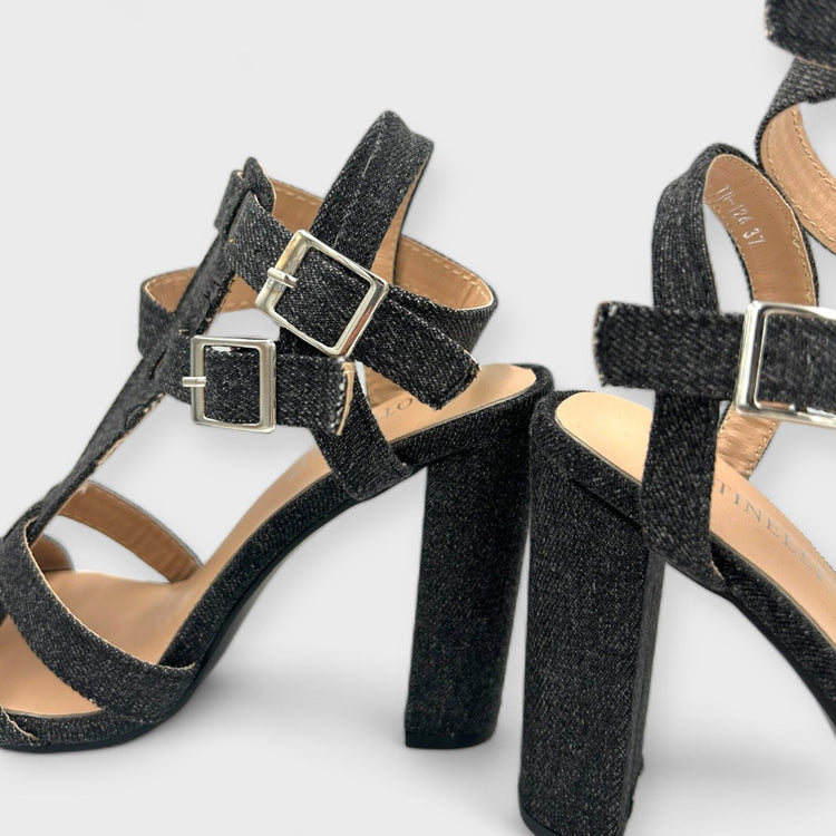 SANDALE CU TOC BIOT BLACK JEANS